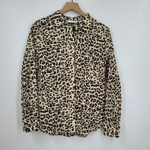 1901 Women's‎ Long Sleeve Cotton Voile Blouse In Beige Shadow Leopard Size S NWT